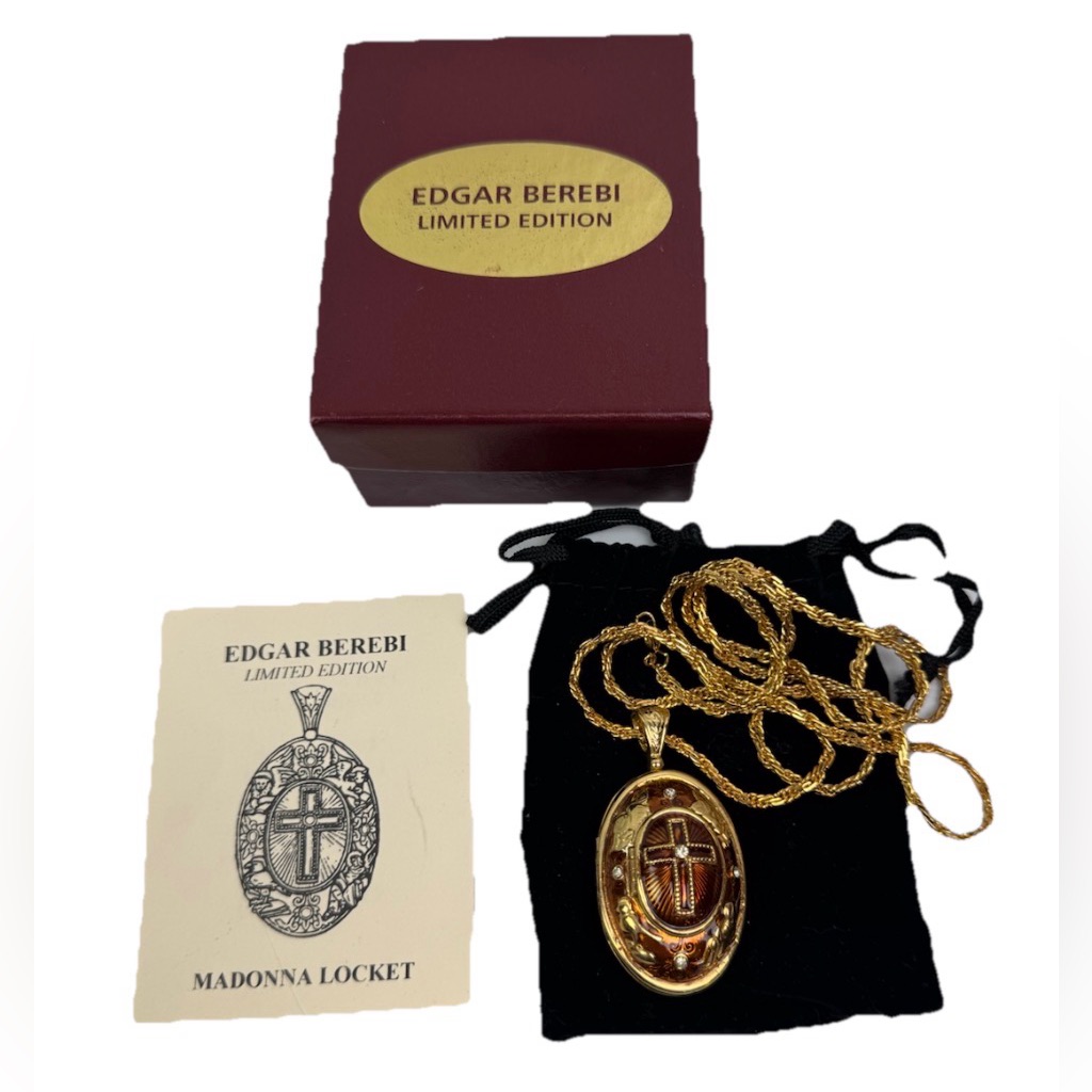 Vtg Edgar Berebi Heritage Of Faith Guilloche Enamel Cross Reliquary Necklace Box